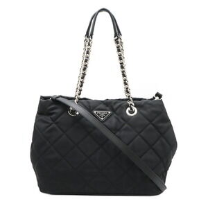 Prada Tessuto Triangle Logo Quilted Shoulder Bag Chain Leather Black